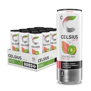 CELSIUS Sparkling Kiwi Guava, Sugar Free Energy Drink, 12 Fl Oz (Pack of 12) (EXP 08/13/27)