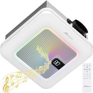 Hawkrown Bathroom Exhaust Fan with Bluetooth Speaker, 230 CFM 1.0 Sone Bathroom Exhaust Fan with Light, 3 Dynamic Light, 7 LED Color, 3 Color Temperatures, Nightlight,Remote, Easy Install, Large