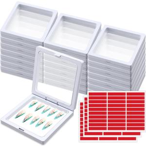 meekoo 30 Pcs Press on Nail Packaging Box with 90 Pcs Adhesive Double Sided Tape Artificial Nail Display Case Storage Container Box Acrylic Packaging Organizer for Art Home Salon(White)