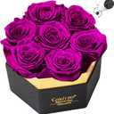 Casaido Preserved Roses Flowers for Delivery 7 Pcs, Mothers Day Rose Gifts for Her, Forever Flores in Box with Necklace, Anniversary Vanlentines Christmas Birthday Gift for Mom Wife Girlfriend, Purple