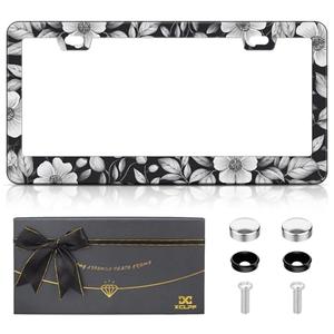XCLPF Floral License Plate Frame Beautiful Flowers License Plate Frame Auto Accessory Bracket Decoration Funny License Plate Holder for Women 12x6 Inch Black with Gift Box