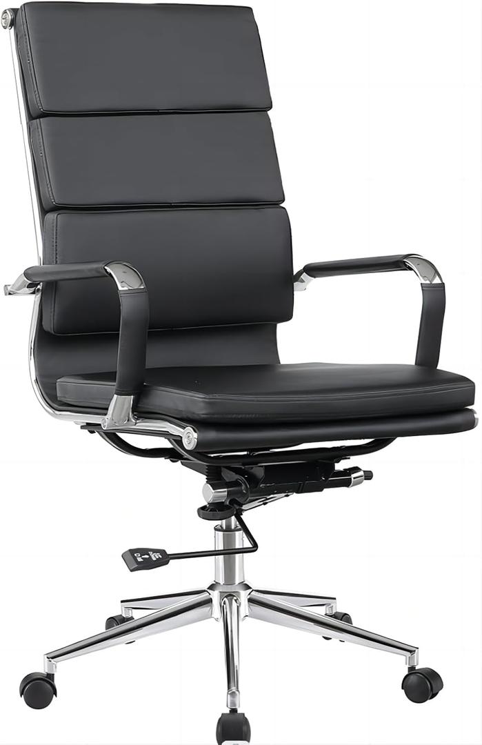 GTPOFFICE Ribbed Office Desk Chair High Back Ergonomic Chair with Wheels Cute Modern Executive Chair Bonded Leather Lumbar Support Computer Chair Swivel Tilt, Snow White (White High Back)
