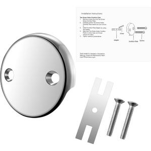 2-Hole Bathtub Overflow Cover Plate with Adapter, Brushed Nickel, Installation Hardware Included (Chrome)
