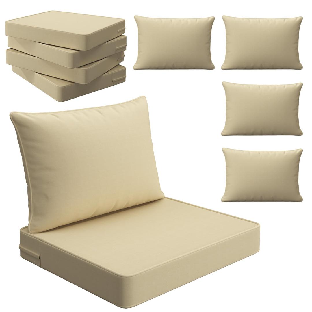 THMINS Beige Outdoor Patio Cushion Set of 4, 24x24 Inch Deep Seat and Back Cushions, Waterproof & Fade-Resistant, Removable Covers.