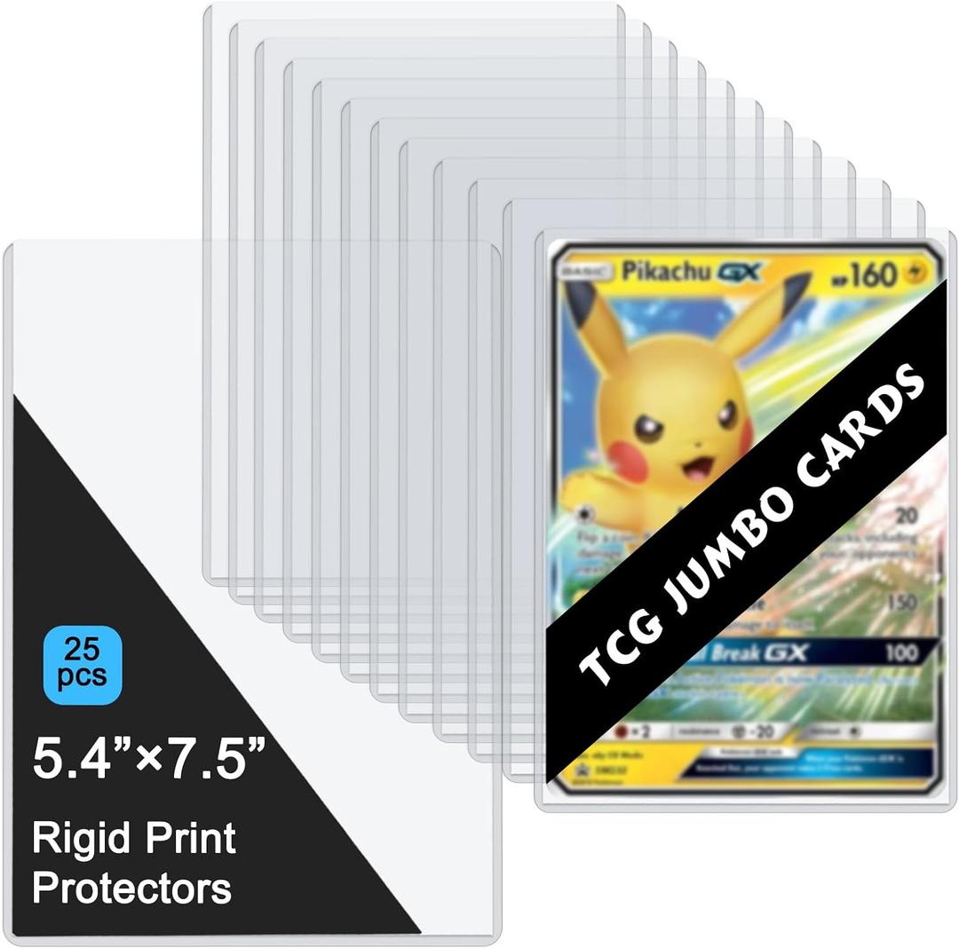 25PCS 5.4" x 7.5" Jumbo Card Sleeves, Rigid Print Protectors Clear Hard Plastic Large Card Sleeves for Jumbo Card, Top Loading Rigid Card Sheet Protectors for Postcards, Photos, Trading&Sports Cards
