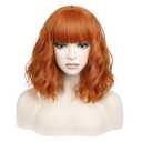 incohair Short Dark Orange Wig with Bangs Women Short Curly Wavy Bob Wig Shoulder Synthetic Party Wigs (Dark Orange)