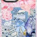 for iPhone 12 Case, Coastal Vintage Collage Pattern, Military-Grade Drop Protection, Vintage Seaside Soft Slim TPU Protective Cover with Camera Protection for Girls (PlumeriaSea)