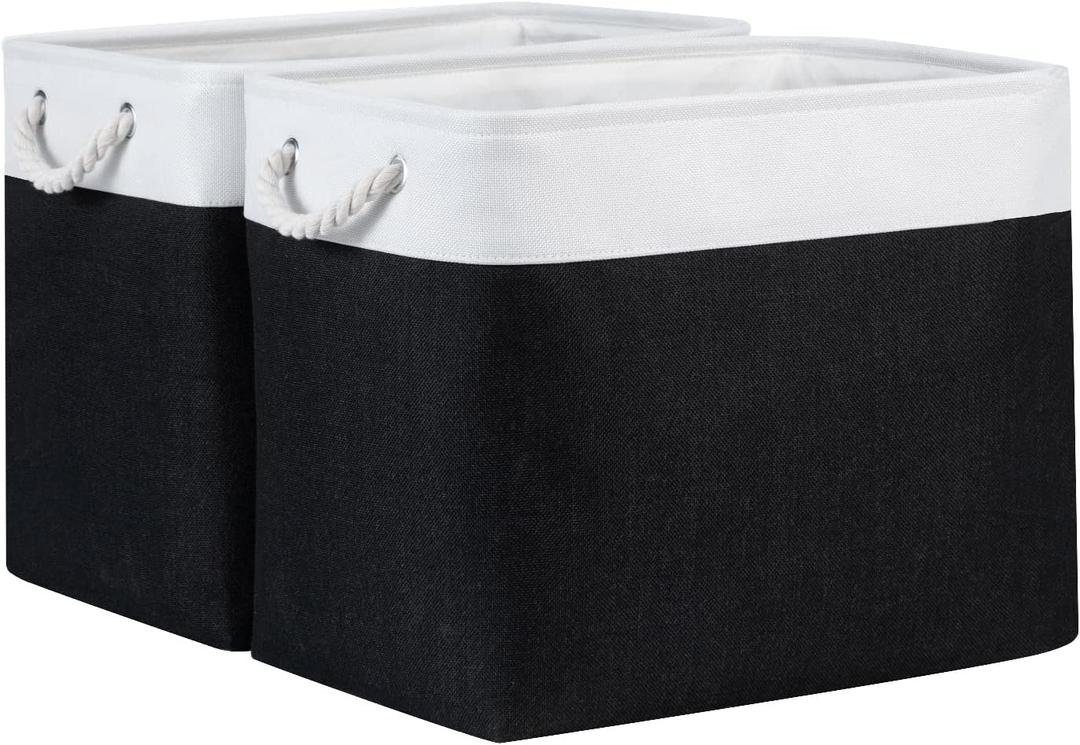 Bidtakay Baskets Extra Large Storage Bins for Clothes Set of 2 Black Baskets for Organizing Fabric Bins 17x12x15 In Tall Baskets with Handles Decorative Basket for Home Organization Dog Toy Baskets