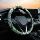 Sage Green Floral Steering Wheel Cover Auto Leather Steering Wheel Protector, Anti-Slip, Breathable, Absorbing Sweat, Universal Floral Car Accessories 14.515 inch,Fit for Most Car, Trucks, SUV