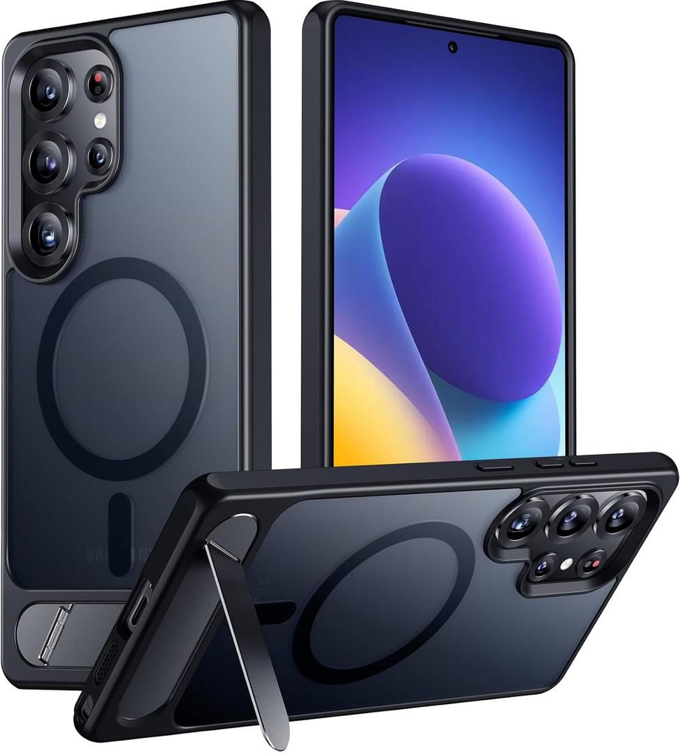 2 x Temdan Magnetic for Samsung Galaxy S25 Ultra Case, [Innovate Stand][Military Grade Drop Protection][Non Slip][Translucent Matte] Shockproof Phone Case for Galaxy S25 Ultra 6.9" 2025 -Black