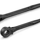 MAXPOWER 2PCS Low Profile Ratchet Scaffold Wrench Set, 7/8 Inch x 3/4 Inch Dual Socket Spud Ratchet, 17mm x 19mm Metric
