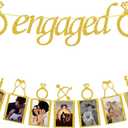 Engagement Wedding Decorations, Gold Engaged Banner and Photo Banner with Romantic Memories Picture Card Frames for Engaged/Wedding/Anniversary/Valentines Day Party