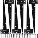 6PCS 10 inch T Gate Hinge Heavy Duty, Tee Barn Shed Door Hinges Outdoor, Strap Black Rustproof Bisagras para Puertas De Madera, Wooden Fence Yard