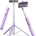 TONEOF 66" Automatic Tripod, Auto-Open Phone Tripod Stand with Magnetic Rechargeable Remote, Selfie Stick Tripod 360 Vertical & Horizontal Rotatable, Stable Travel Tripod for iPhone/Android(Purple)