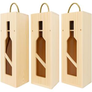 3 Pack Box - Single Bottle Wood Storage Gift Box with Handle for Birthday Party, Housewarming, Wedding, Anniversary, Celebrations, Parties, New Year, Holidays, Occasions