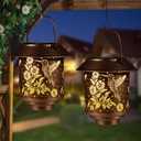Hummingbird Solar Lantern Outdoor Hanging Sunflower Lights Gifts for Women Mom Metal Garden Decor Outside Waterproof LED Lanterns for Patio