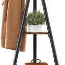 Hoctieon 3-Tier Coat Rack Freestanding with Hooks, Industrial Coat Tree Freestanding, Mordern Coat Racks Free Standing with Shelf, Coat Rack with Storage for Clothes, Hats, Bags (Brown+Black)