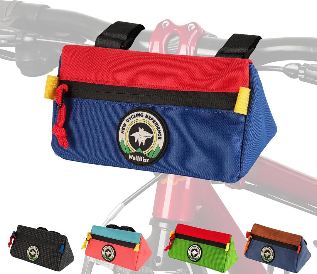 Bike Handlebar Bag,Kids Bicycle Front Basket Pack,Waterproof Bikes Bag,Small Bicycle Handle Bar Bag for Boys Girls Men Women (Blue+Red)