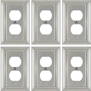 Metal Wall Plate for Electrical Outlets, Decorative Brushed Nickel Switch Plates Outlet Cover, Light Switch Cover Plate, 1-Gang Wall Plates (Duplex Outlet, 6 Pack)