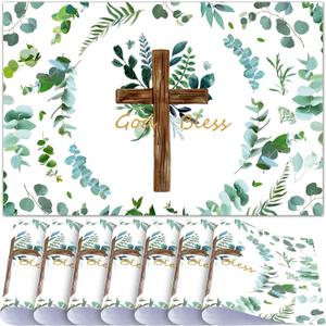 Tenceur 100 Pcs First Communion Paper Placemats Religious Disposable Placemats God Bless Treat Placemats for Boys and Girls Baptism Christenings Easter Weddings Holiday Birthday Party Supplies