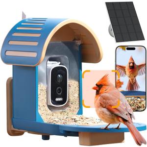Smart Bird Feeder with Camera, 2.5K UHD Bird Feeder Camera Solar Powered, Sensitive AI Identification, Instant Alerts Capture Video, IP66 Waterproof for Outdoor, Ideal Gift, Blue