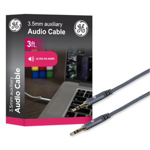GE home electrical GE Pro 3.5mm Auxiliary Cable, 3ft Audio Cord, Premium Aux Cord for Car, Phone/Tablet, iPad, Home Stereo System and More, 33523
