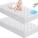 Lunsing 2 Pack Waterproof Crib Mattress Protector, Soft Breathable Crib Size Mattress Pad Cover, 3-10 inches Deep Pocket, White