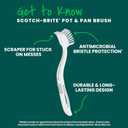 Scotch-Brite Pot + Pan Brush, Durable and Long Lasting Dish Brush with Handle for Scrubbing Stainless Steel, Outdoor Furniture, and Sinks without Scratching, Antimicrobial, and Rinses Clean