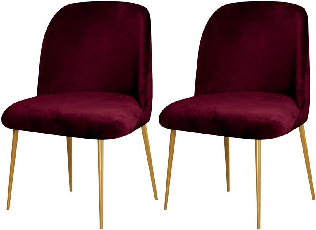 2 Pack Velvet Dining Room Chair Slipcovers Washable Removable Stretch Short Back Armless Curved Chair Protector for Home Decor Living Room (Wine)