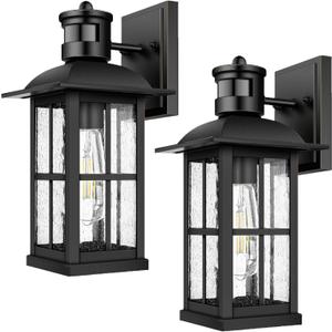 2Pack 15inch Large Outdoor Wall Lights,Modern Black Exterior Lantern Wall Light Fixture with E26 Sockets & Tempered Glass,Waterproof Porch Wall Lighting for Garage,Garden