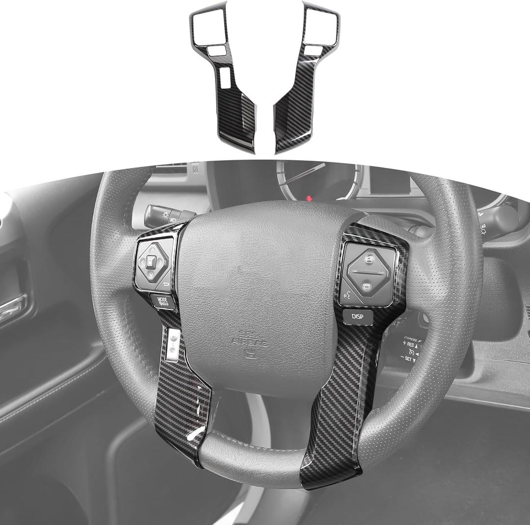 RT-TCZ for 4Runner Steering Wheel Panel Trim for Toyota 4Runner TRD Pro 2010-2023 for Tundra 2014-Present Black Carbon Fiber Interior Accessories 2pcs