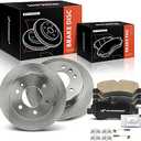 Premium 6-PC 11.73 inch (298mm) Rear Solid Disc Brake Rotors + Ceramic Pads Kit Compatible with Select Mercedes-Benz, Dodge and Freightliner Models -