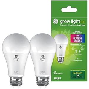 GE Grow LED Light Bulb for Plants Seeds and Greens, Balanced Light Spectrum, A19 (2 Pack)
