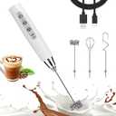 Nahida White Milk Frother Wand for Coffee, Frother Handheld Rechargeable Electric Whisk with 3 Heads 3 Speeds Drink Mixer Coffee Frother Foam Maker For Latte, Cappuccino, Hot Chocolate, Egg