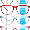 Progressive Multifocus Reading Glasses for Women Blue Light Blocking Glasses with Spring Hinge (4c)