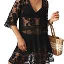 Eomenie Women's Contrast Lace Bathing Suit Cover Up V-Neck Swimsuit Coverups Loose Swimwear Beach Dress Beachwear