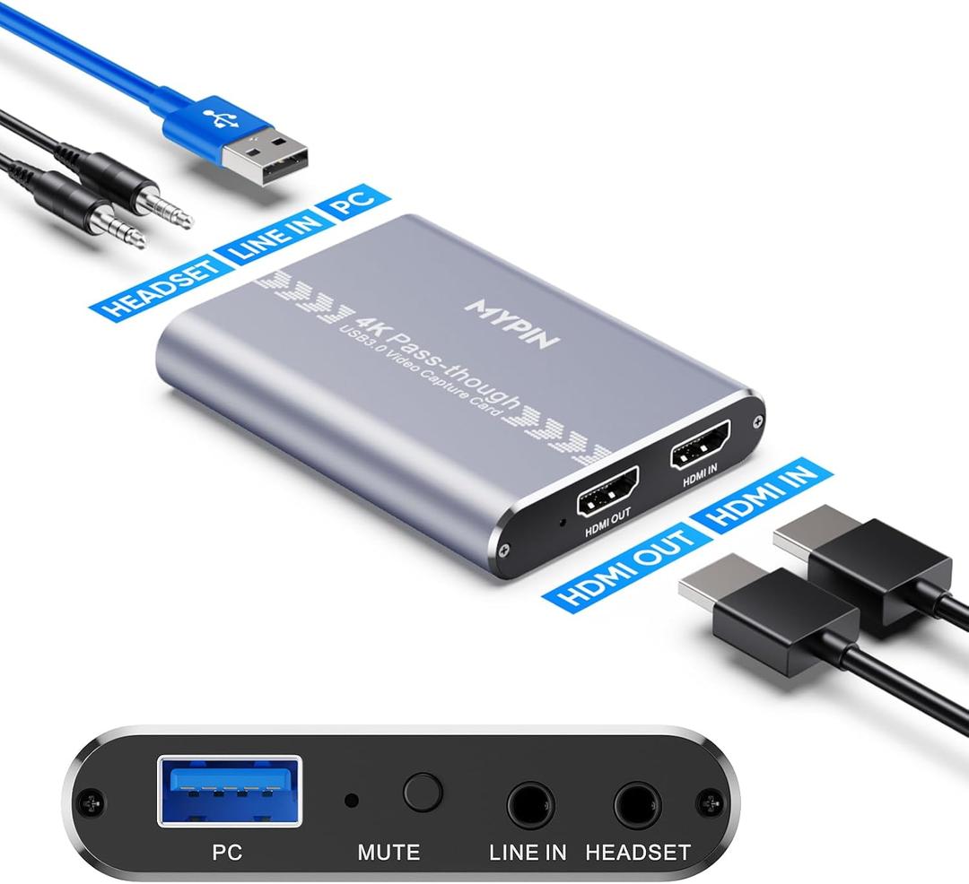 4K 60fps Audio Video HDMI Game Capture, Live Gamer Portable Pass-Through 4K Full HD 1080P 60fps USB3.0 Capture Card Ultra Low Latency Record Stream for Xbox, PlayStation