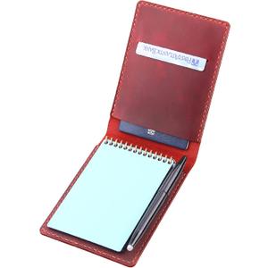 Leather Cover for 3.5x5.5 Top Spiral Notebook, Handmade Leather Notebook Cover Compatible with Rocketbook Mini Size, Small Pocket Size Memo Notepads Holder with Business Card Holder-Wine