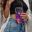 for iPhone 17 Pro Case - Wireless Charging Compatible - Dual-Layer Hard Shell + Silicone Cover - Shockproof Protective Phone Case with Stylish Designs for Women - Blooming Purple Flowers