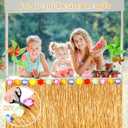 Fovths 4 Pack Luau Grass Table Skirt 9 Feet x 29.5 Inch Hawaiian Grass Table Skirt with Flowers Natural Hawaiian Party Decorations for Luau Birthday Summer Beach Party Supplies, Dark Straw Yellow