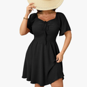 RWJ Women Plus Size Summer Dress Short Sleeve Tie Front Sweetheart Neck Wrap A-Line Casual Mini Wedding Guest Dresses 2025 Size XXL Black