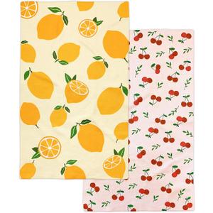 Eulnars Kitchen Towels, 18" x 30" Dish Towels, Microfiber Tea Towels for Kitchen Drying, Superior Absorbency, Lemon Cherry Series, 2-Pack