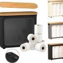 LONBET Toilet Paper Storage for 12 Rolls, Stackable & Foldable - The Ultimate Bathroom Organizer - Waterproof Basket with Bamboo Lid - Elegant Toilet Paper Storage Holder, Black