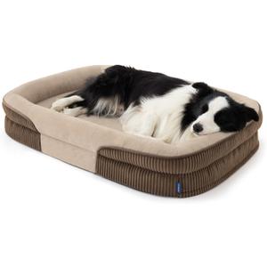 Bedsure XL Orthopedic Dog Beds Large Sized Dog - 360 Oval Bolster Large Dogs Bed for Senior Dogs with Waterproof Washable Cover, Extra Large Comfort Pet Sofa Couch with Ultra-Soft Fleece, Brown, 42"