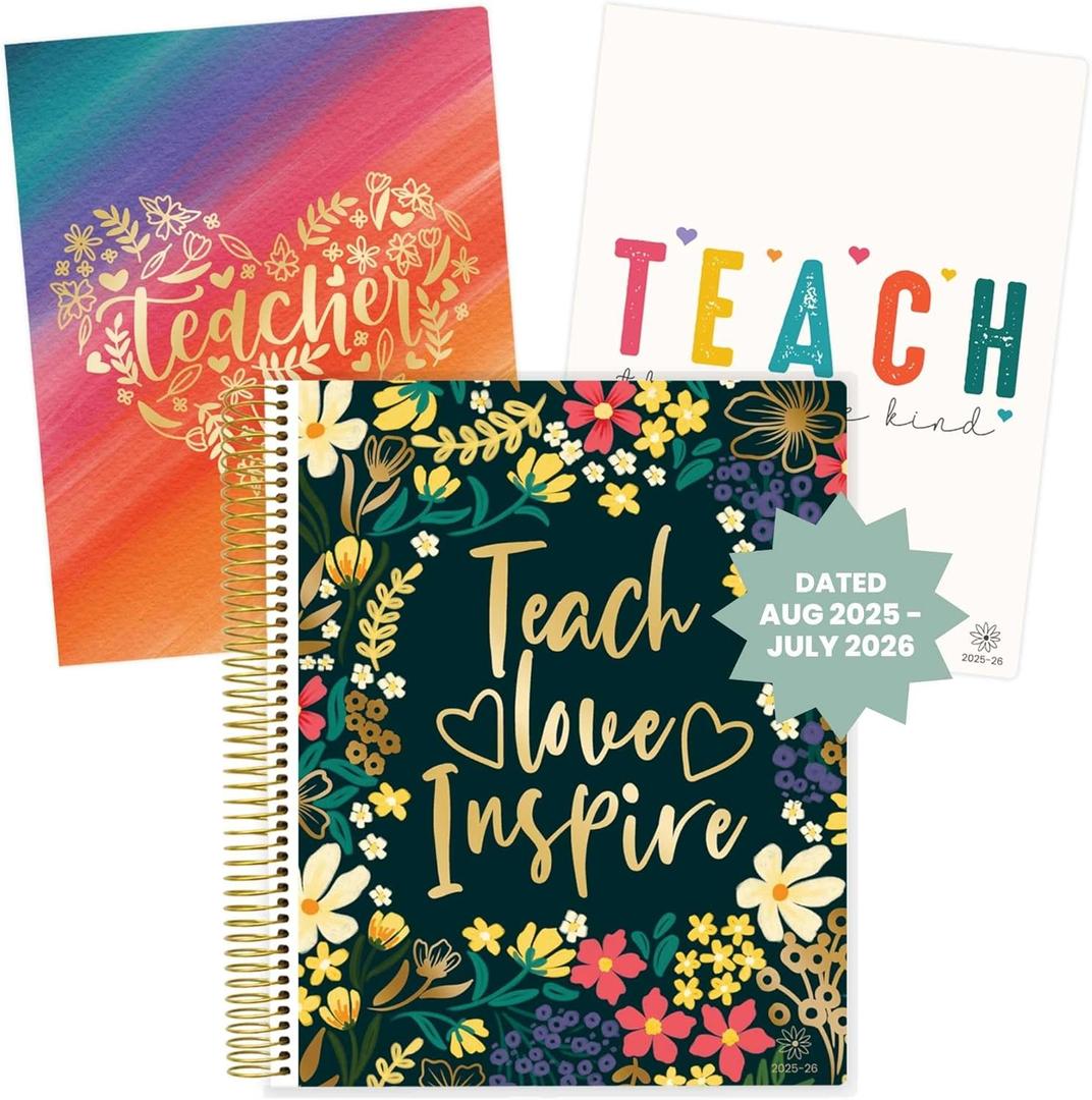 bloom daily planners 2025-2026 Academic Year Teacher Planner & Calendar - 7 Period Lesson Plan Organizer Book for Classroom or Homeschool - 9" x 11" (Interchangeable Cover) - Bold & Bright