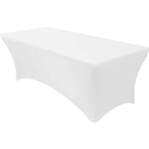 8 Ft White Stretch Tight Fit Spandex Rectangular Folding Tablecover for 30Wx96Lx30H Folding Patio Tables, Banquet,Party