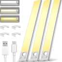 Under Cabinet Lighting 8 inch Rechargeable Battery Operated Motion Sensor Light Wireless Under Counter Lights for Kitchen, Stairs,Hallway (3 Pack)