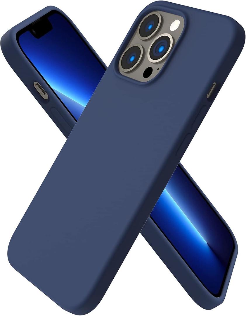 ORNARTO Compatible with iPhone 13 Pro Case 6.1, Slim Liquid Silicone 3 Layers Full Covered Soft Gel Rubber Case Cover 6.1 inch-Navy Blue