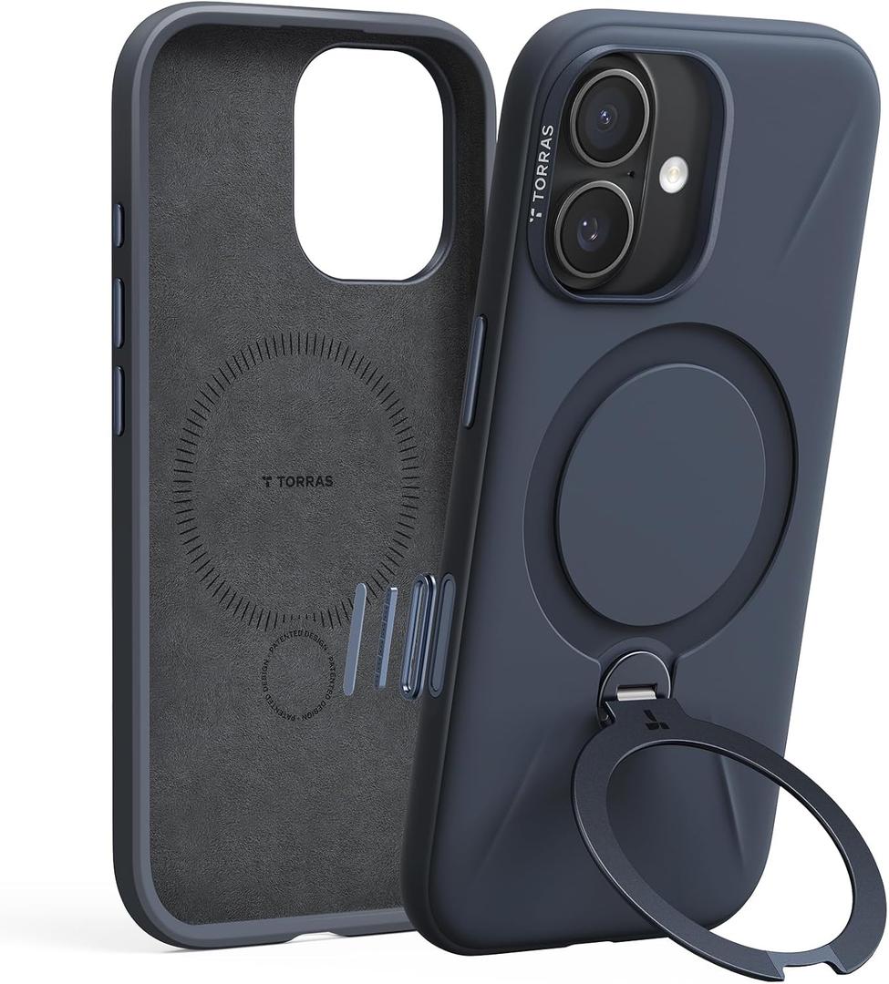 TORRAS Ostand Q3 Silicone for iPhone 17 Case, Fit for MagSafe, 360 Ring Holder Kickstand, Soft Liquid Silicone Cozy Grip, Camera Control, Shockproof Rugged Protective Case for iPhone 17, Midnight