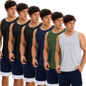 OYGSieg 6 Pack Men's Quick Dry Workout Tank Tops Breathable Gym Sleeveless Muscle Shirts for Active Men (XL)